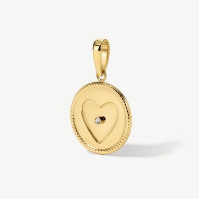 D.LOUISE Gold Tone Embedded Heart Disc Pendant CH04