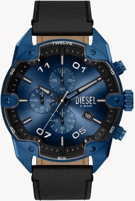 Diesel Spiked Chronograph (48mm) Blue Gradient Dial / Black Leather Strap DZ4703
