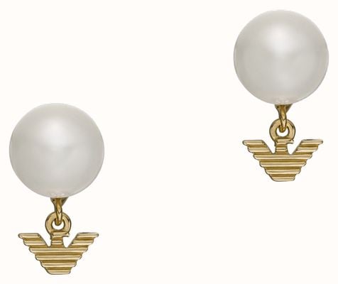 Emporio Armani Women's Gold-Tone Sterling Silver Pearl Logo Drop Stud Earrings EG3583710