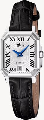 Lotus Square Series Quartz (21.2mm) Silver Sunray Dial / Black Leather Strap Watch 19082/1