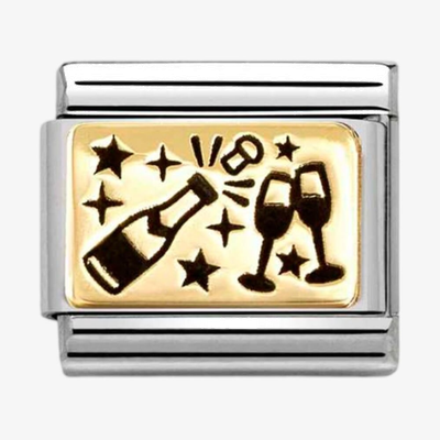 Nomination CLASSIC Gold & Black Champagne Bottle And Glasses Charm 030166/61