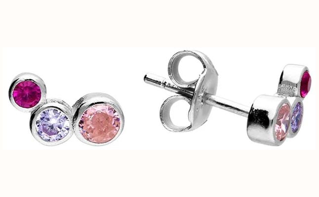 James Moore CME Sterling Silver Three Rub over Graduated Pinks Cubic Zirconias Stud H2314/P