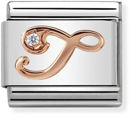 Nomination Classic Letter T 9ct Rose Gold & Steel Charm 430310/20