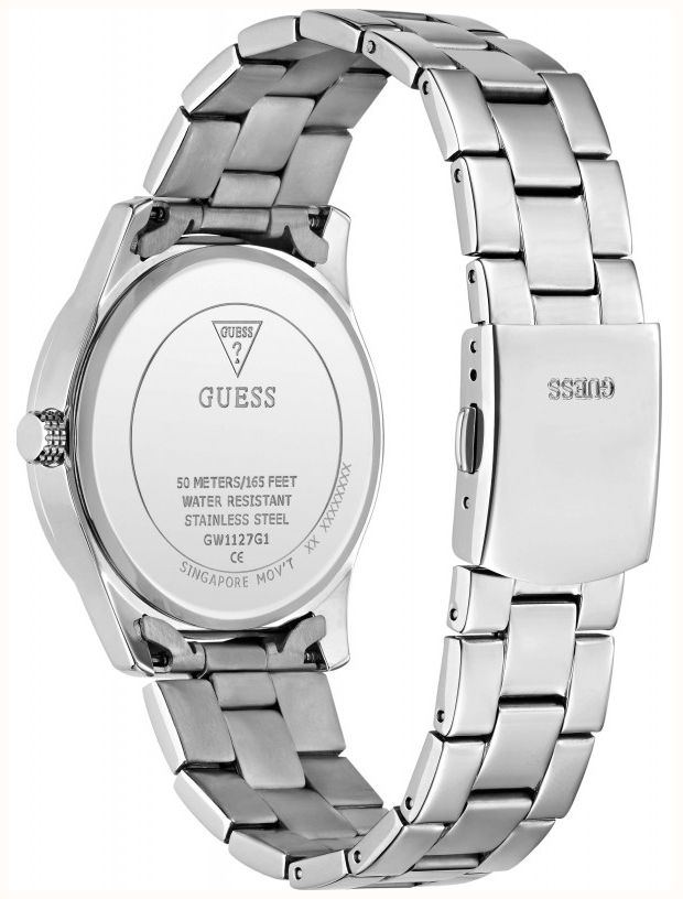 Guess Mens Quentin Blue Sunray Dial Silver-Tone Stainless Steel Bracelet GW1127G1 - alternate view 3