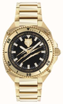 Plein Sport THUNDER FORCE 3-Hand (47mm) Black Dial / Gold PVD Stainless Steel Bracelet PS8BA0924