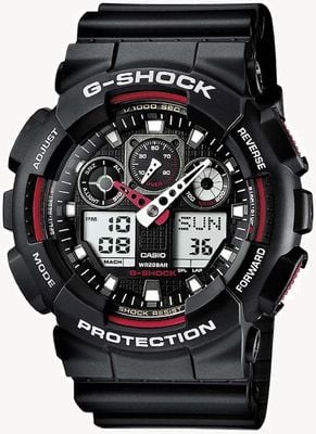Casio G-Shock Chronograph Alarm Black Red GA-100-1A4ER