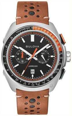 Bulova Men's Racer Chronograph (42mm) Black Dial / Brown Leather Strap 98B427