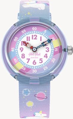 Flik Flak CUDDLY UNICORN (31.85mm) White and Purple Dial / Purple Fabric Strap FBNP213