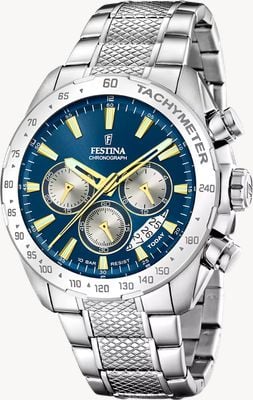 Festina Timeless Chronograph (44.5mm) Blue Dial / Stainless Steel Bracelet F20668/5