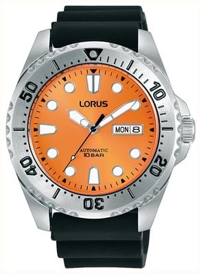 Lorus Men's Automatic (44mm) Orange Dial / Black Silicone Strap RL479BX9