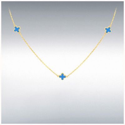 9ct Yellow Gold 3 X 6.5mm Turquoise Clover Petals Necklace 1.19.1630