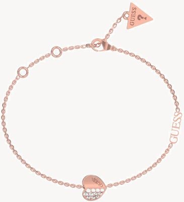 Guess Rose Gold Plated Plain And Pave Heart Charm Bracelet UBB03036JWRGL