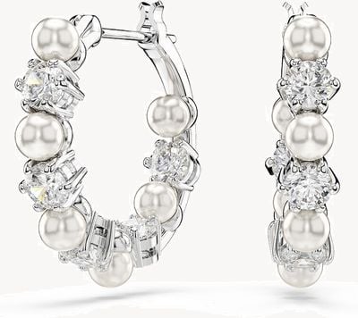 Swarovski Matrix Drop Earrings, Crystal Pearl, Round Cut, White, Rhodium 5709256