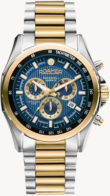 Roamer Rockshell Mark III Chrono Blue Dial Gold IP Bi-Colour Bracelet 220837 48 45 20