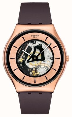 Swatch COPPER FLAME (42mm) Rose Gold Open Heart Dial / Brown Silicone Strap SS07G107