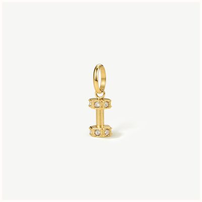 D.LOUISE Gold Tone White Stone Mini Dumbbell Charm CH-54