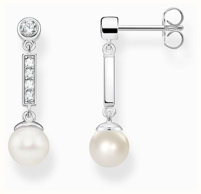 Thomas Sabo Sterling Silver White Zirconia Freshwater Pearl Drop Earrings H2092-167-14