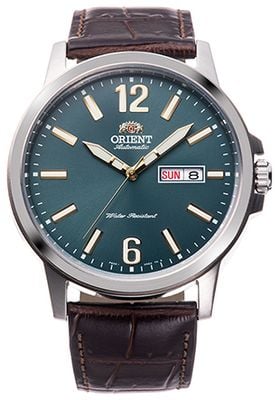 Orient Day/Date Mechanical Contemporary (41.9mm) Petrol Green Dial / Dark Brown Leather Strap RA-AA0C06E39B