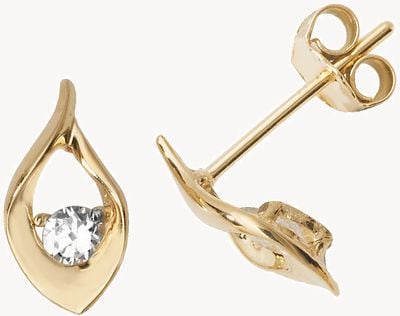 Treasure House 9k Yellow Gold Cubic Zirconia Teardrop Shaped Stud Earrings ES487