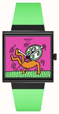 Swatch BREAKS OFF (41.8mm) Multicoloured Dial / Green Bio-Sourced Material Strap SO34Z102