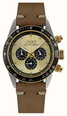 Out Of Order Supervintage Chrono Golden Shadow (42mm) Gold Dial / Brown Leather Strap Watch OOO.001-30.GL.AC