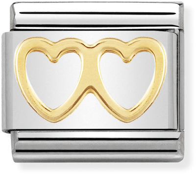 Nomination Classic Double Heart 18ct Gold & Steel Charm 030116/03