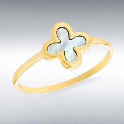 9ct Yellow Gold 8.6mm Clover Malachite Ring 1.84.9981
