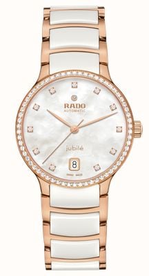 RADO Centrix Automatic Diamonds (35mm) White Mother-of-Pearl Dial / White Ceramic Rose Gold-Tone Bracelet R30230902