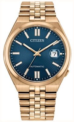 Citizen Tsuyosa 60 Automatic (40mm) Textured Sunray Blue Dial / Rose-Gold PVD Stainless Steel Bracelet NK0023-57L