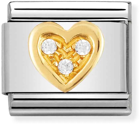 Nomination Classic Crystal Heart 18ct Gold & Steel Charm 030311/11