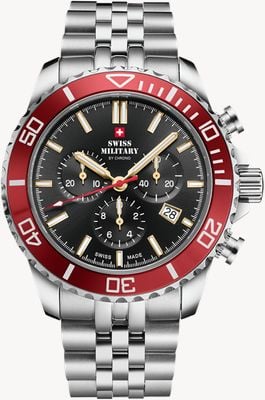 Swiss Military by Chrono Quartz Chronograph (43mm) Black Sunray Dial / Stainless Steel Bracelet Watch SM34103.03