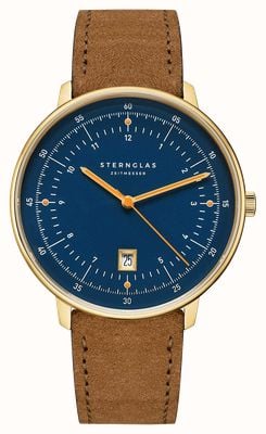STERNGLAS Hamburg Quartz (42mm) Blue Dial / Suede Brown Leather Strap S01-HH07-WL02