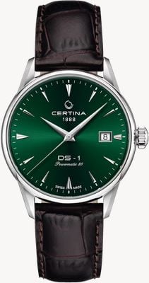 Certina DS-1 Automatic (38mm) Green Sunray Dial / Brown Leather Strap C0292071609100