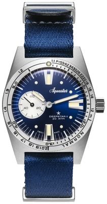 Aquastar Deepstar II Mono-Compax Automatic (37mm) Blue Ray Dial / Blue Seatbelt NATO Strap DS2-NATO BR