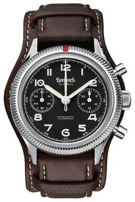 Hanhart 417 ES 1954 (39mm) Black Dial / Dark Brown Leather Strap - M H701.210-7110