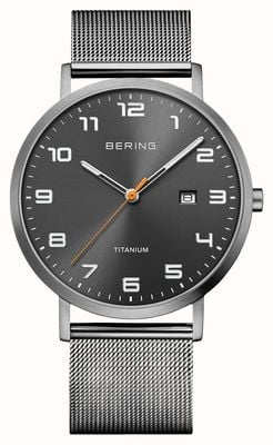 Bering Titanium Quartz (40mm) Grey Sunray Dial / Silver Milanese Mesh Strap Watch 18640-377