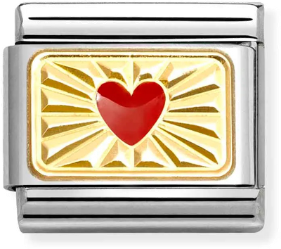 Nomination Classic Diamond Cut Heart 18ct Gold & Steel Enamel Charm 030284/58