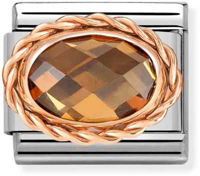 Nomination Classic Faceted Champagne CZ Stone Link Steel And 9ct Rose Gold Charm 430603/012
