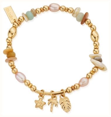 ChloBo TREASURES OF BALI Hopeful Shores Pearl Charm Bracelet - 18ct Gold Plated GBAPSMULC