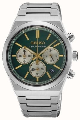 Seiko Essential Time Chronograph (40mm) Forest Green Dial / Stainless Steel Bracelet SSB461P1