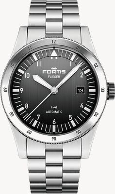 FORTIS Flieger F-41 Automatic Black (41mm) Stainless Steel Block Bracelet F4220017