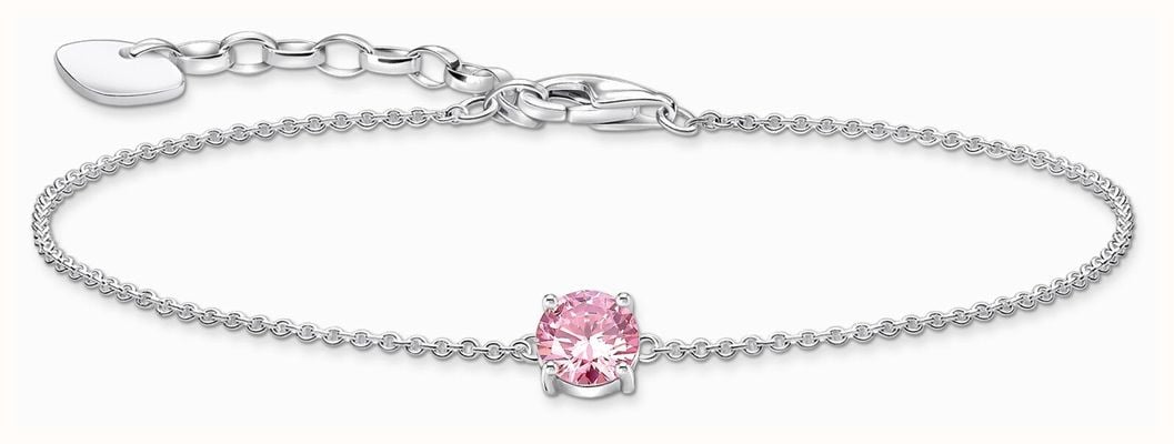 Thomas Sabo Pink Zirconia Solitaire Sterling Silver Bracelet 19cm A2156-051-9-L19V