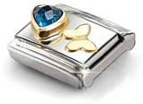 Nomination Classic Blue Cubic Zirconia Heart & Butterfly 18ct Gold Charm 030613/16 - alternate view 2