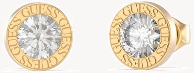 Guess Gold Plated 10mm Clear Crystal Stud Earrings UBE02244YG