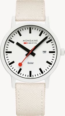 Mondaine Essence Solar (41mm) White Dial / Off-White Textile Strap MS1.41910.LA
