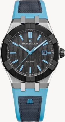 Maurice Lacroix AIKON-IC Automatic (43mm) Black Carbon Dial / Turquoise & Black Bi-Rubber Strap Watch AC6008-SSL40-331-4
