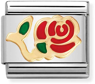 Nomination Classic Red Rose 18ct Gold & Steel Enamel Charm 030214/01