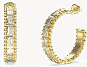 Guess Golden Globes Ladies Cystal Set Gold Tone Hoop Earrings UBE05233YG