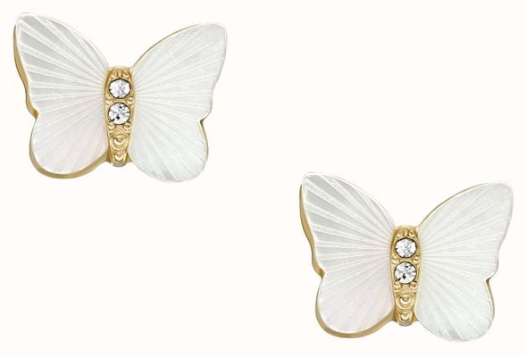 Fossil Women's Sutton Mother-of-Pearl Gold-Tone Stainless Steel Butterfly Earrings JF04422710