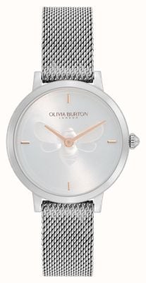 Olivia Burton Signature Ultra Slim Bee | Silver Dial | Steel Mesh Bracelet 24000021